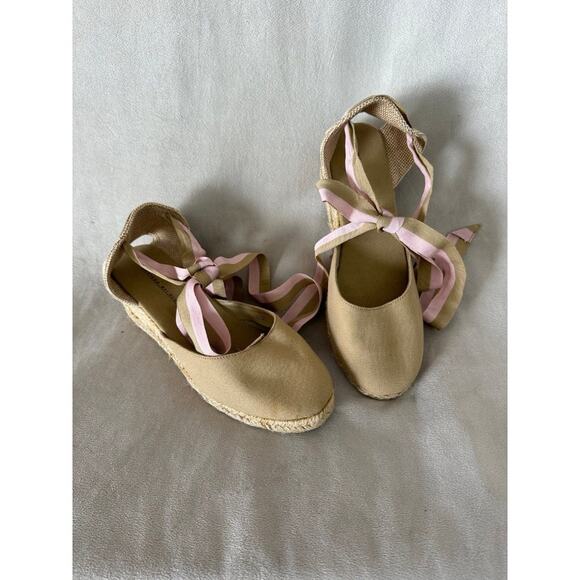 HIGH WEDGE Lace Up Women Espadrilles Pink Tan Montego Bay Club Size 10 Strappy - Picture 3 of 8